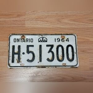 Expired Ontario License Plate 1964 H51300